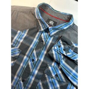 Rock Republic Plaid Long Sleeve Western Shirt Men's XL‎ Blue Gray Snap Front